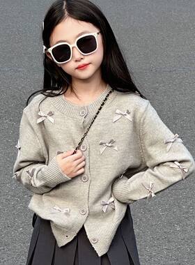 春季新款女童毛衣蝴蝶针织外套开衫秋装儿童时尚线衫韩版女孩洋气
