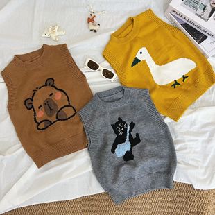 儿童洋气针织马甲背心2025秋冬男女童外穿甜美卡通加厚马夹坎肩