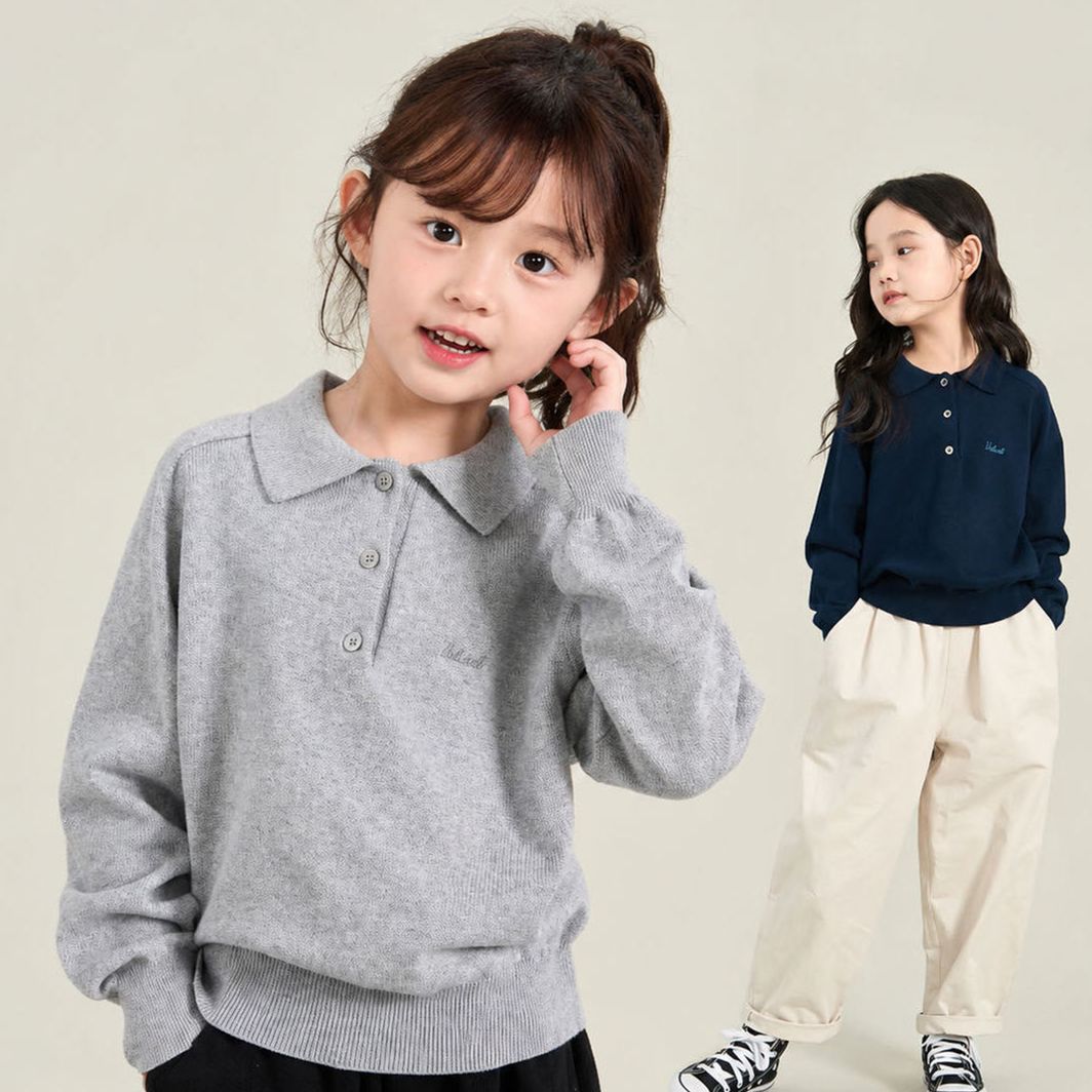 秋季儿童polo针织衫百搭翻领藏青色毛衣男女童宝宝休闲长袖上衣