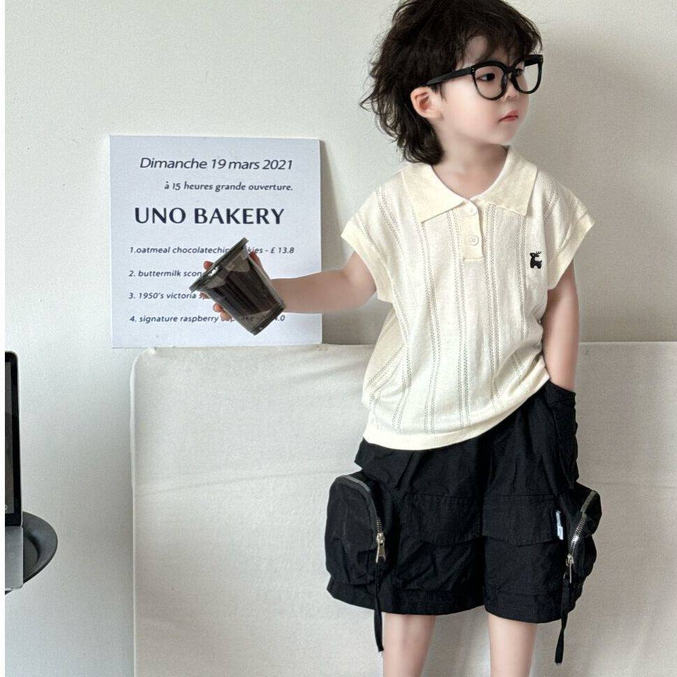 夏季儿童polo衫镂空飞机袖莱塞尔短袖刺绣老钱风透气男女童童装