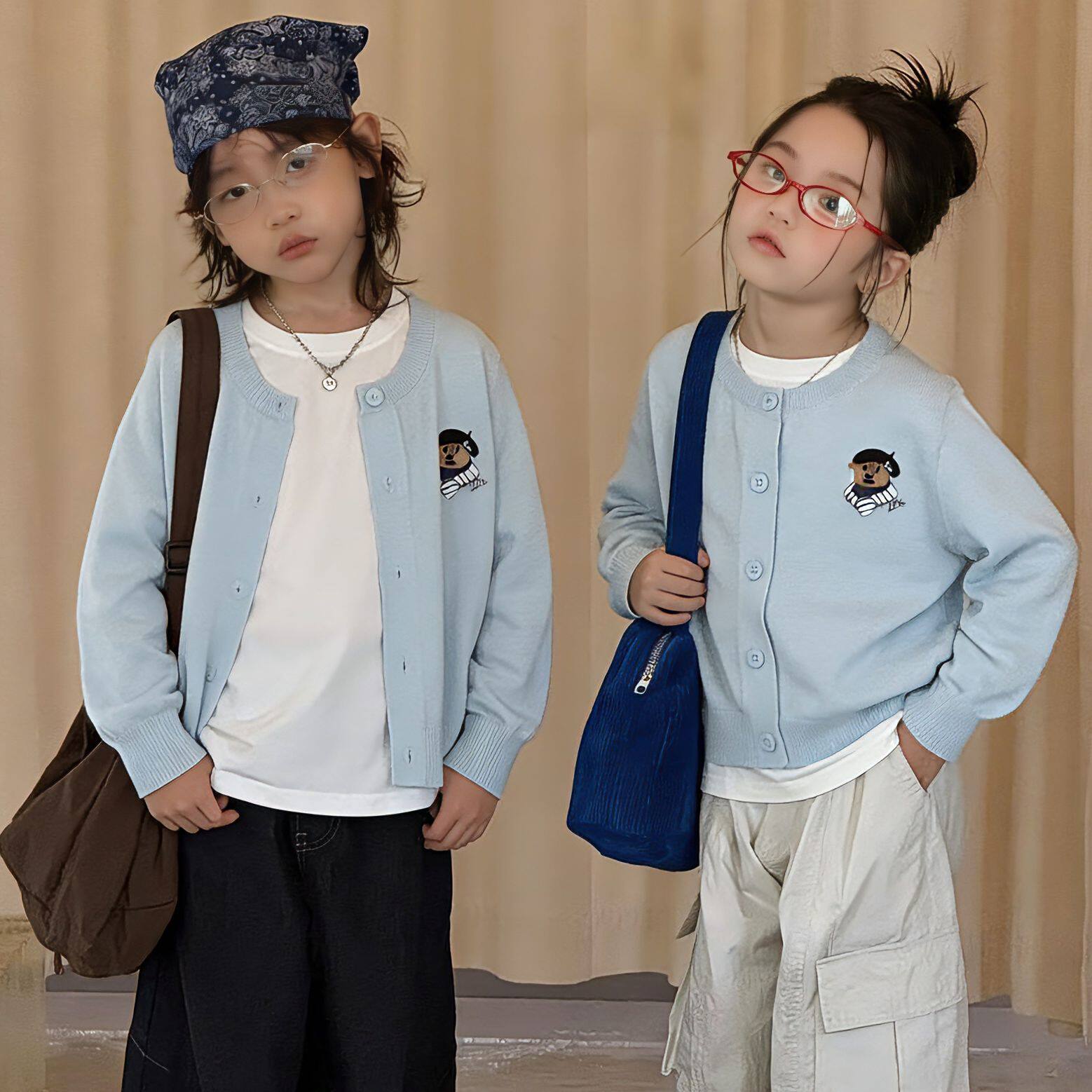 春秋季新款儿童毛衣开衫清爽春天韩系刺绣小熊百搭洋气开衫小外套