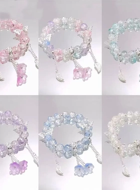 2025爆款超仙森系水晶兰花蝴蝶手链ins百搭甜美彩色闺蜜手串