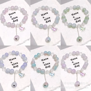 新款夏日彩色蛋白水晶木马手链女小众森系高级感甜美百搭手串