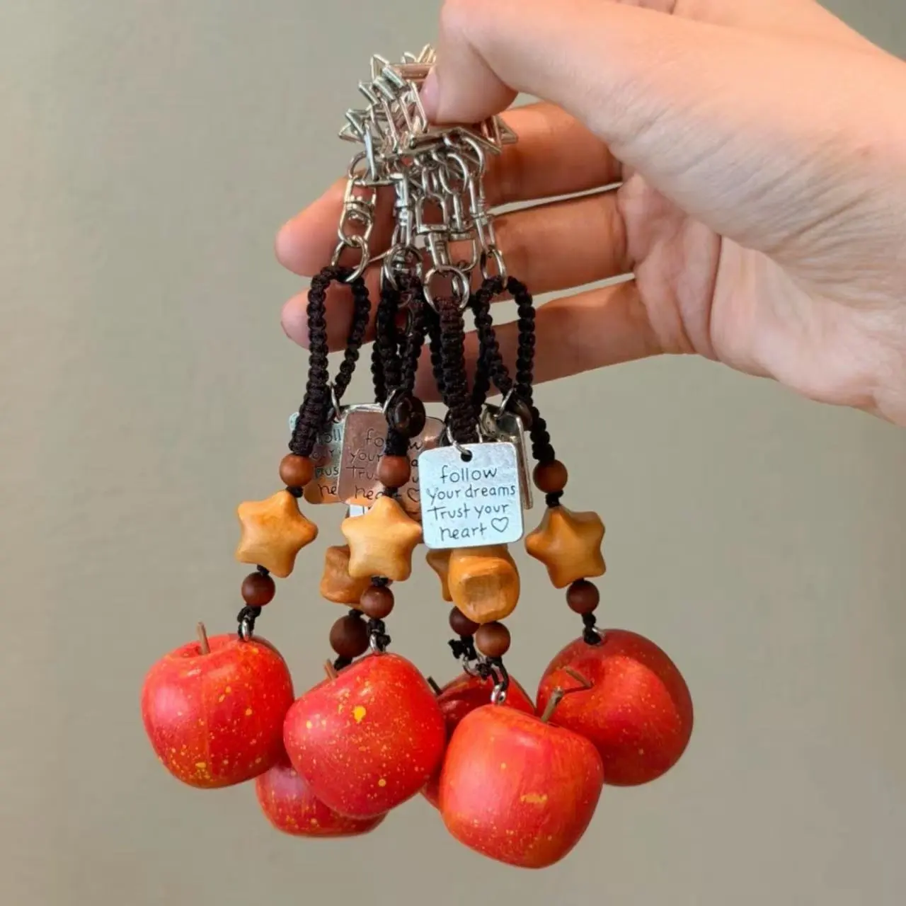 星星苹果~ 木雕苹果星星钥匙扣木质香包包挂件包挂车挂