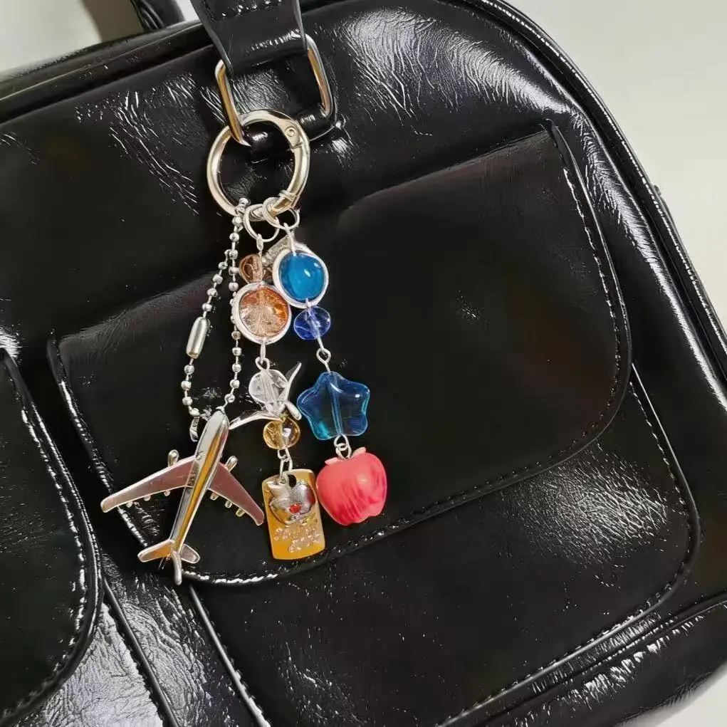 【黑蓝星星平果大飞机】可爱飞机造型钥匙扣挂件咕本链千纸鹤挂饰