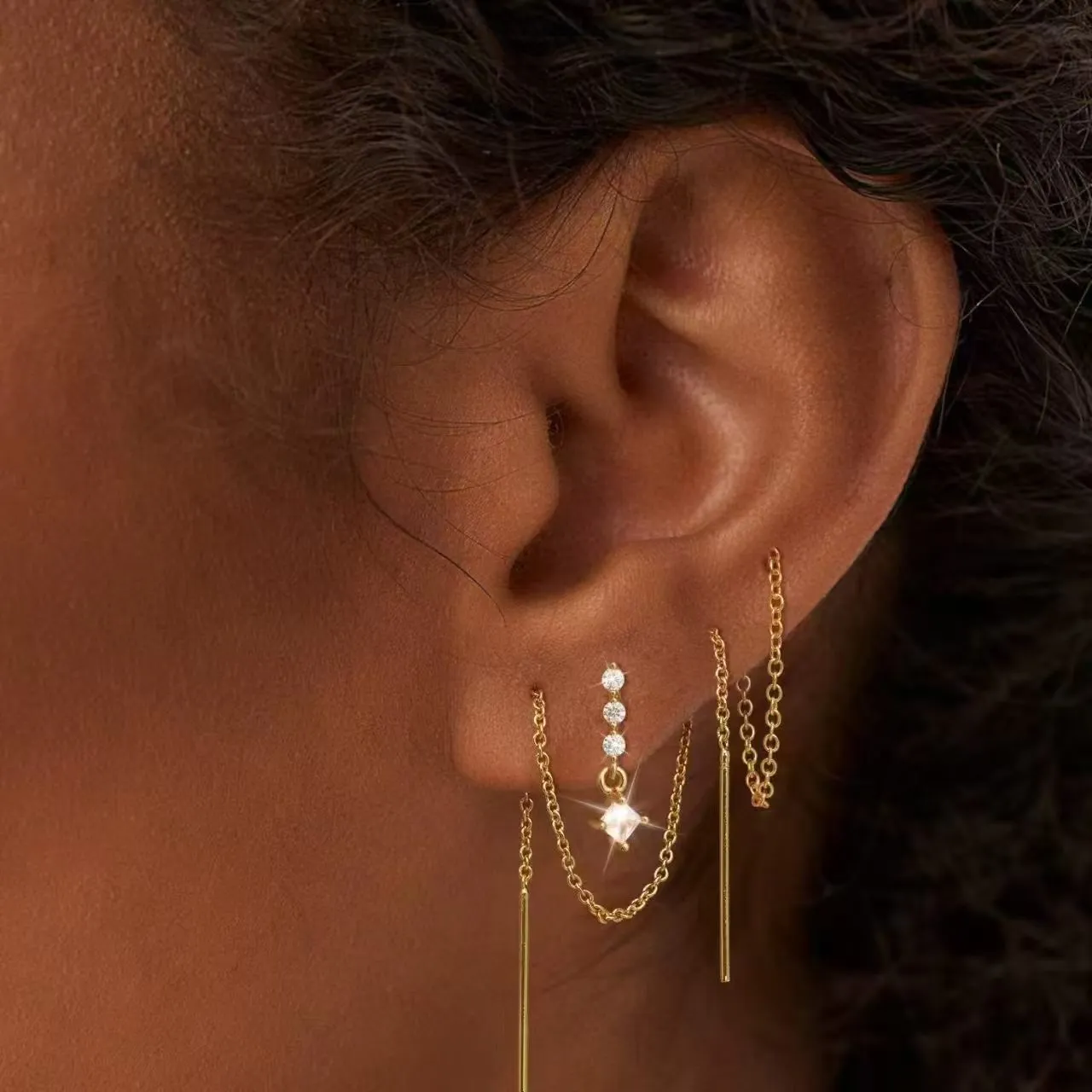 欧美跨境款时尚镶锆石链条耳线轻奢小众高级感耳环个性独特耳饰品,饰品/流行首饰/时尚饰品新,耳钉,淘宝优惠券,粉丝福利购,淘宝优惠卷