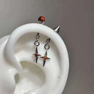 甜酷星芒十字架吊坠恶魔钉个性独特高位耳骨钉小众设计感耳钉耳饰