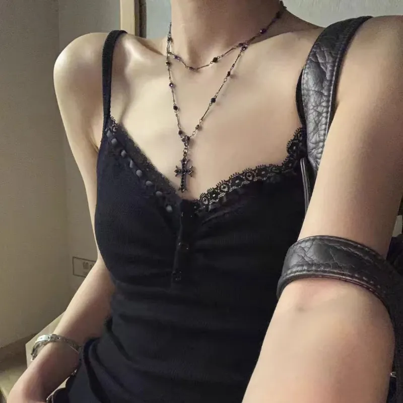 choker黑色十字架项链女夏长款双层叠戴配饰高级感甜酷辣妹锁骨链