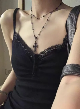 choker黑色十字架项链女夏长款双层叠戴配饰高级感甜酷辣妹锁骨链