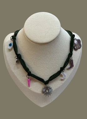 欧美跨境新款个性项链不锈钢爱心吊坠丝巾布条项链电镀18k金保色