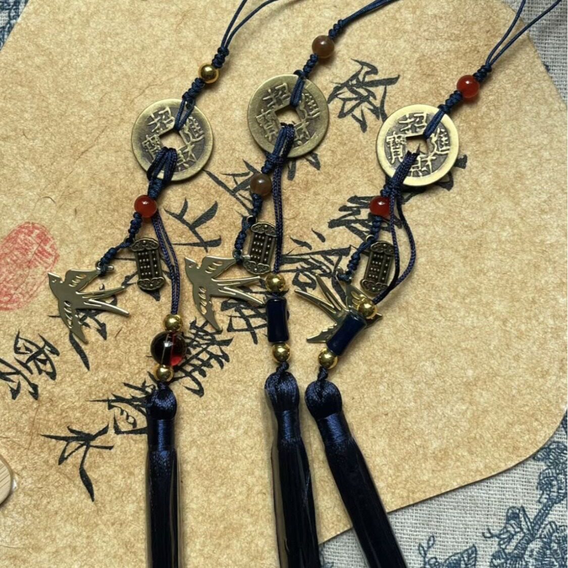 【傅融印象】新中式手作串珠铜钱挂坠流苏吊坠斜挎包钥匙扣包挂