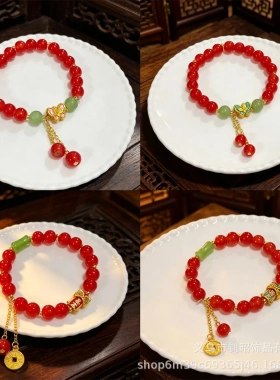 新中式招财纳福狮子蝴蝶手链设计感简约百搭情侣手串景区热销