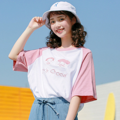 實拍夏季新款簡約百搭刺繡短款恤休閒上衣女