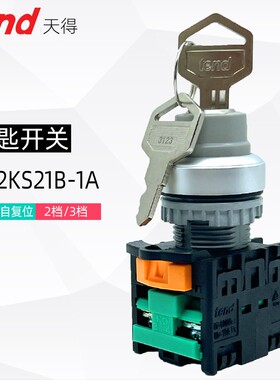电源锁定旋钮开关天得TEND转换二位2档带钥匙TN2KS21B-1A选择22mm