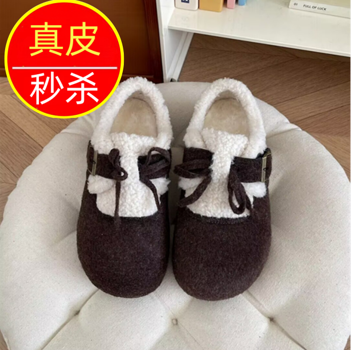 真皮软底勃肯鞋女蝴蝶结休闲鞋