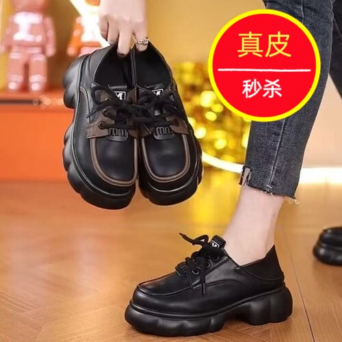 复古拼色小皮鞋系带设计超百搭