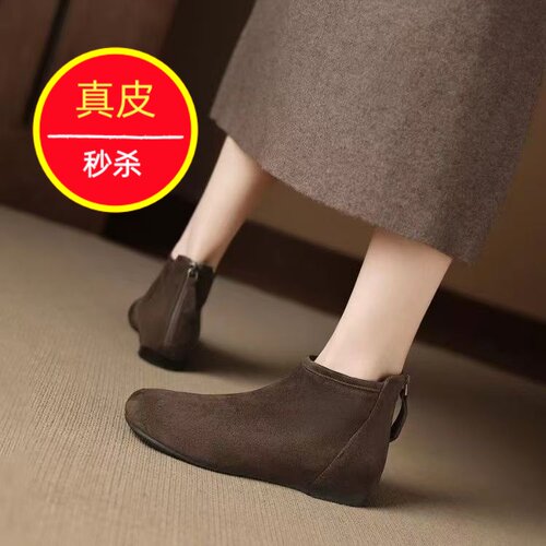 平底休闲短筒靴舒适软面文艺女鞋