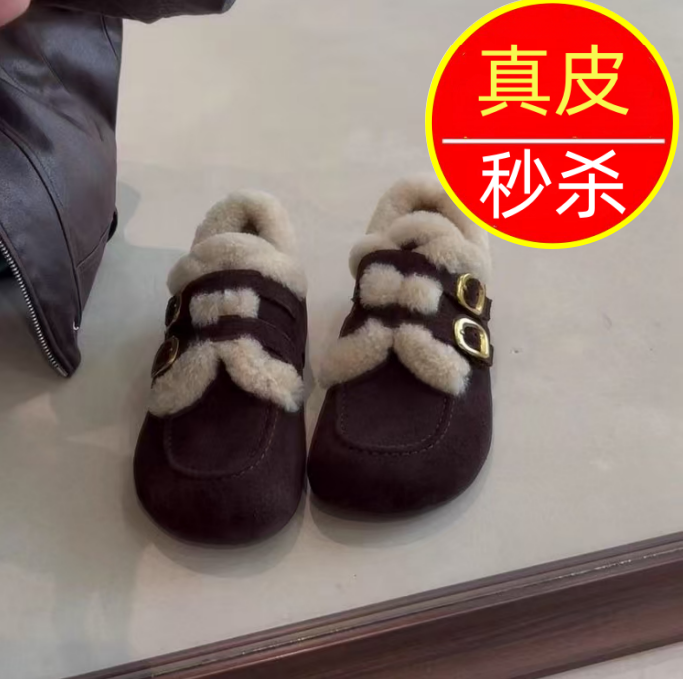 专柜2025年新款冬季真皮勃肯鞋