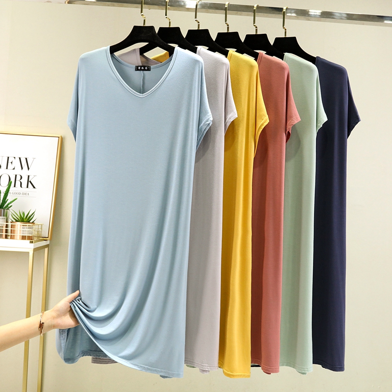 韩版A字裙莫代尔连衣裙短袖大码