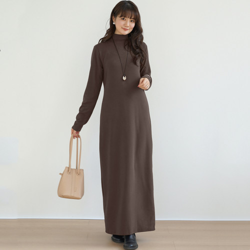 秋冬樱桃绒高领长款连衣裙长袖女外穿加绒长裙超柔过膝显瘦打底裙