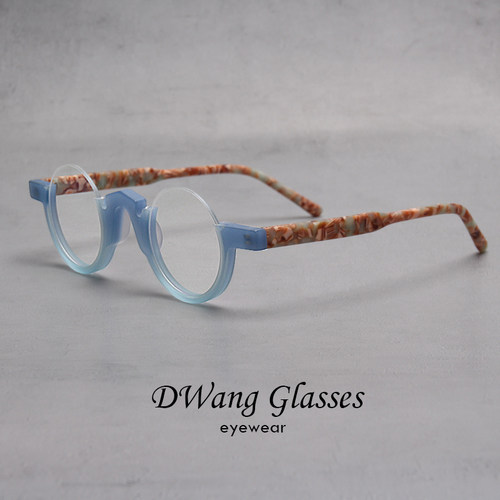 板材复古半圆磨砂拼色小圆镜