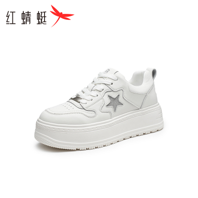 REDDRAGONFLY/红蜻蜓女士潮流学生厚底系带白色休闲板鞋WTB33053