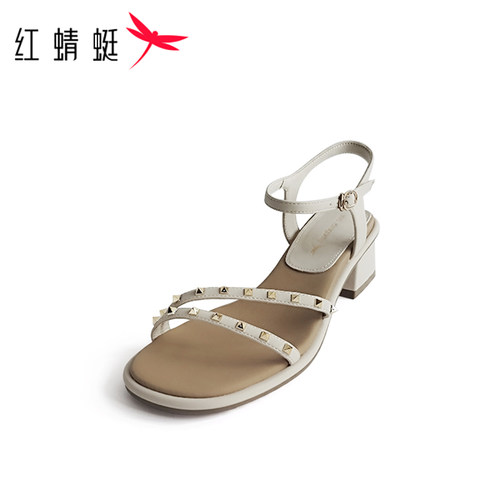 REDDRAGONFLY/红蜻蜓女士外穿粗跟不累脚配裙子罗马凉鞋WTK22384
