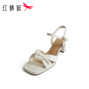 REDDRAGONFLY/红蜻蜓女士通勤休闲露趾粗跟白色时装凉鞋WTK22284