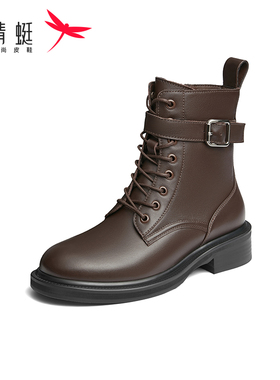 REDDRAGONFLY/红蜻蜓真皮粗跟机车厚底复古英伦风短靴女WCC42260