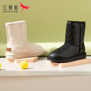 REDDRAGONFLY/红蜻蜓圆头厚底软面防滑保暖中筒雪地靴女C2600105