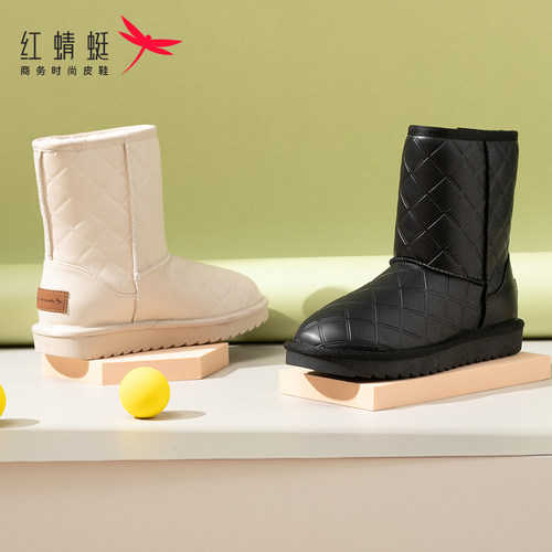 REDDRAGONFLY/红蜻蜓圆头厚底软面防滑保暖中筒雪地靴女C2600105
