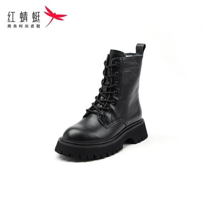 红蜻蜓厚底真皮马丁靴