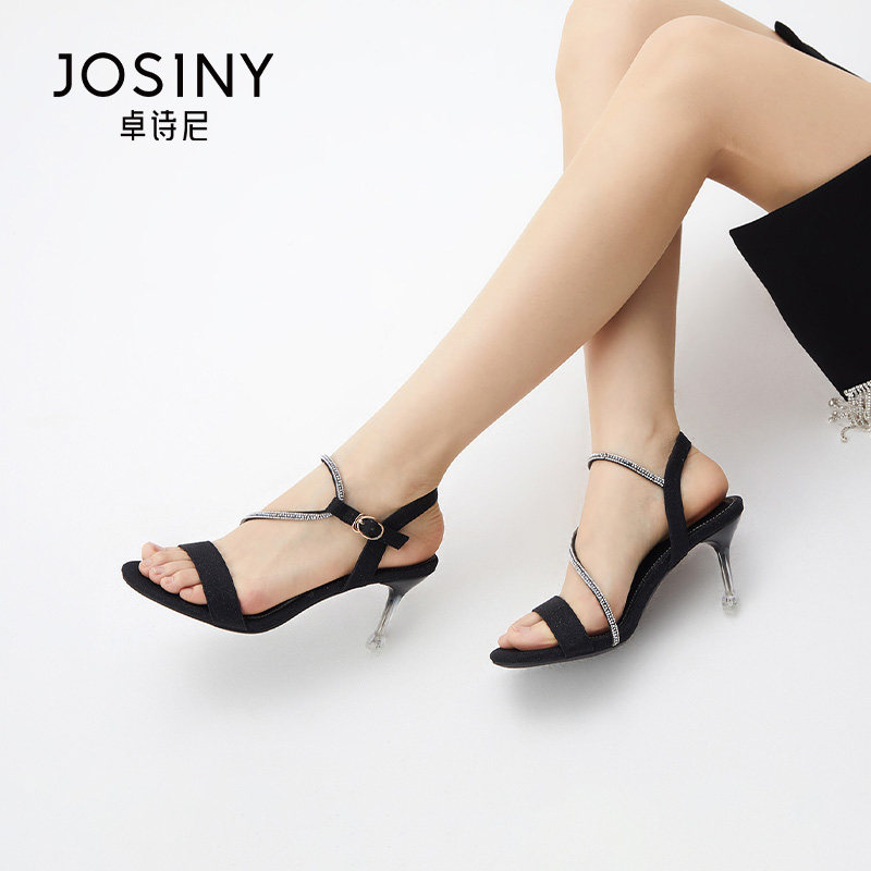 卓诗尼凉鞋女夏季新款包头粗跟时装鞋罗马风尖头高跟通勤女鞋