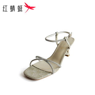 REDDRAGONFLY/红蜻蜓女士气质水钻细高跟一字带时装凉鞋WTK22282