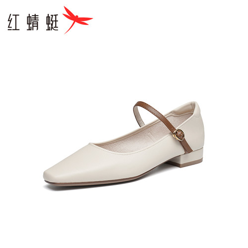 REDDRAGONFLY/红蜻蜓女士简约时尚小方头一字扣浅口单鞋WTB13591