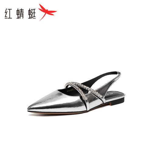REDDRAGONFLY/红蜻蜓女士甜酷风亮面后空低跟尖头小皮鞋WTB14059