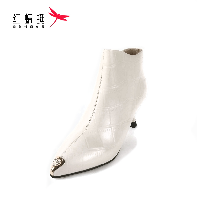 REDDRAGONFLY/红蜻蜓真皮气质尖头细高跟防滑时装短靴女C3300018