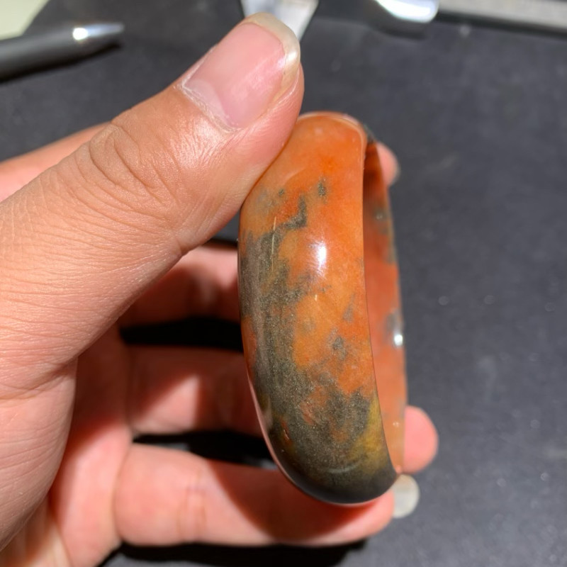 新疆乌尔禾金丝玉红黑花彩玉高货手镯58口肉质细腻含金沙地表籽料