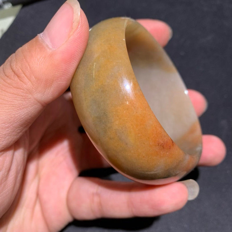 新疆乌尔禾金丝玉花彩彩玉冻光手镯59口肉质细腻含金沙地表籽料