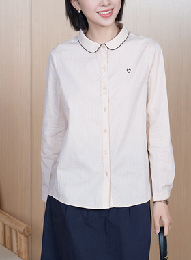 YUN韫2025秋季福利女装翻领单排扣时尚显瘦精致刺绣长袖衬衫5196