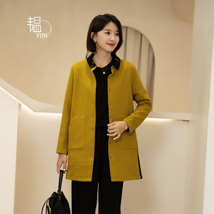 POLO蕾丝领百搭休闲显瘦提花长款 女装 韫2024秋冬新品 外套 YUN