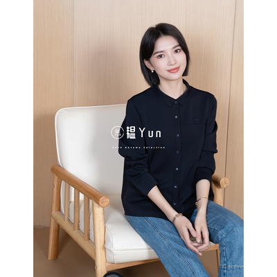 YUN韫2025春季新款女百搭纯色翻领显瘦液态棉绣花单排扣外套5098