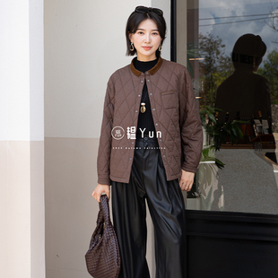 棉服外套 YUN韫2025冬季 撞色拼接翻领单排扣菱格短款 女装 6056 新品