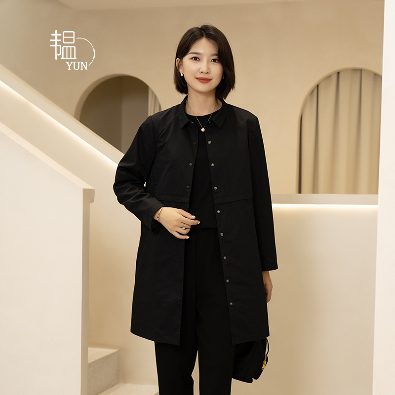 【YUN】韫2022秋季女新品休闲百搭时尚单排扣翻领中长款风衣外套