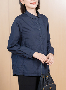 YUN韫2024冬季新款女单排扣小翻领加厚纯色百搭长袖夹棉衬衫5006