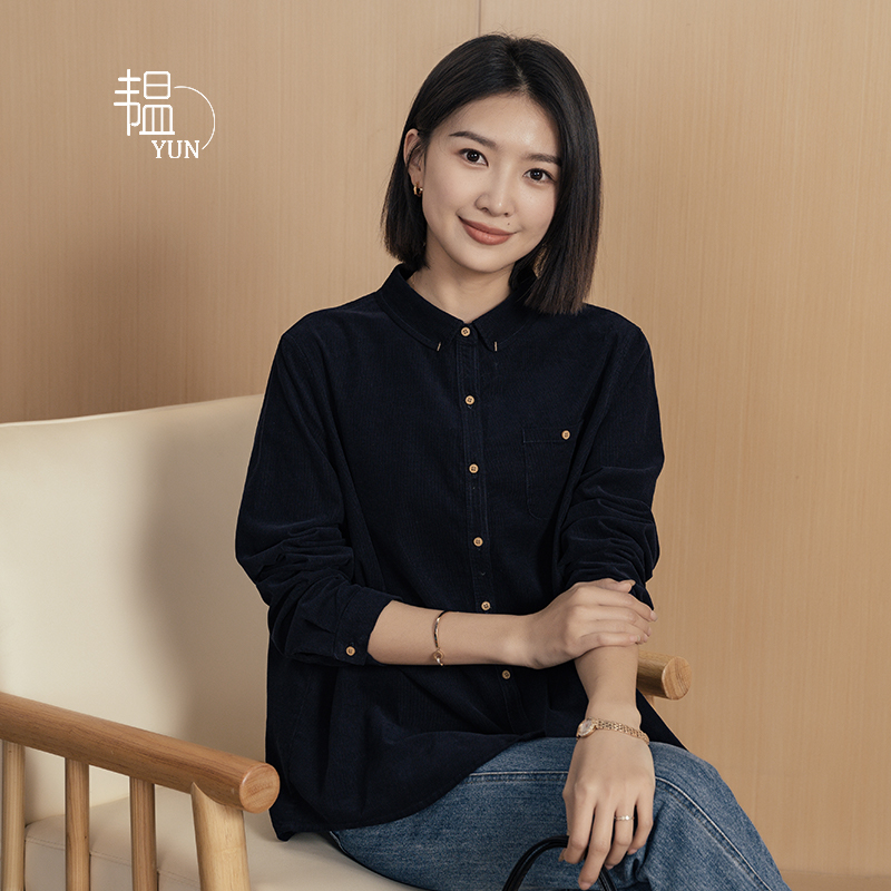 韫通勤单排扣长袖灯芯绒衬衫