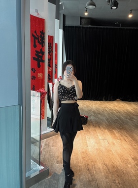 拉丁舞舞服上衣夏新款吊带背心黑色碎花女修身显瘦套装