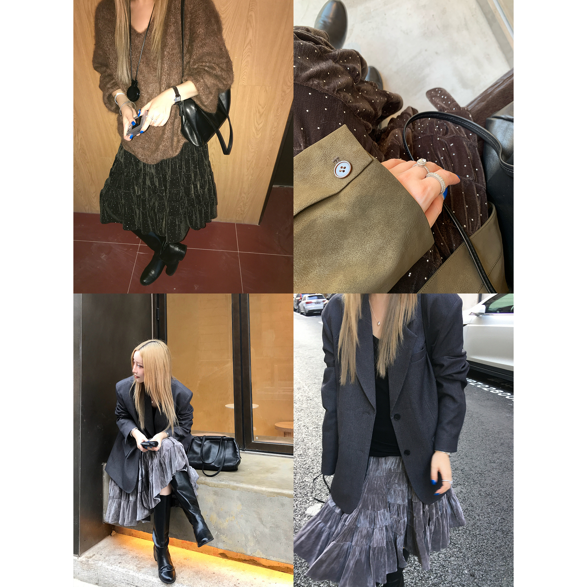 烫钻丝绒/晕染植绒肌理感半身裙