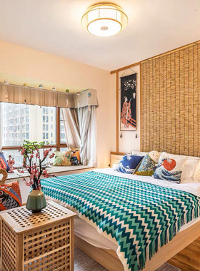 波西米亚民族风蓝色沙发毯样板间装饰毯民宿酒店床尾毯搭巾床尾巾