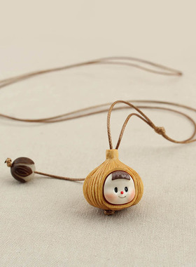 新中式国风板粟娃娃项链女菩提吊坠长款毛衣链可爱简约民族风配饰